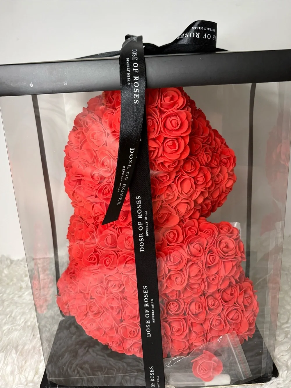 Dose of Roses Red Artificial Rose Bear Topiary Arrangement in Display Box